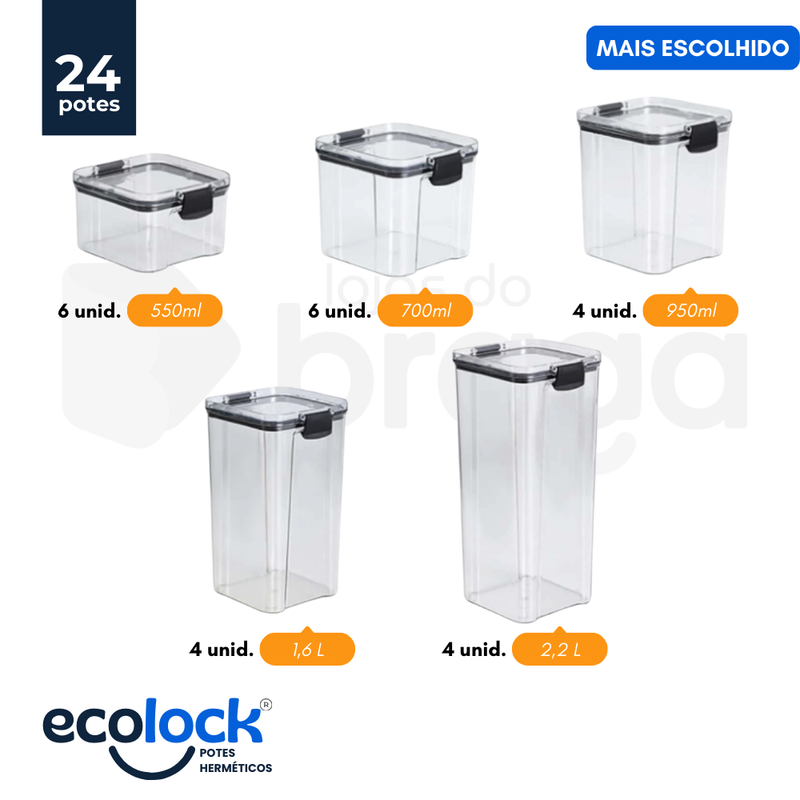 EcoLock® - Kit Potes Herméticos de Vidro + (Brindes Exclusivos)