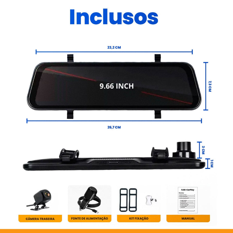 SmartVision PRO™ – Retrovisor Multimídia com [CÂMERA DE RÉ + FRONTAL]